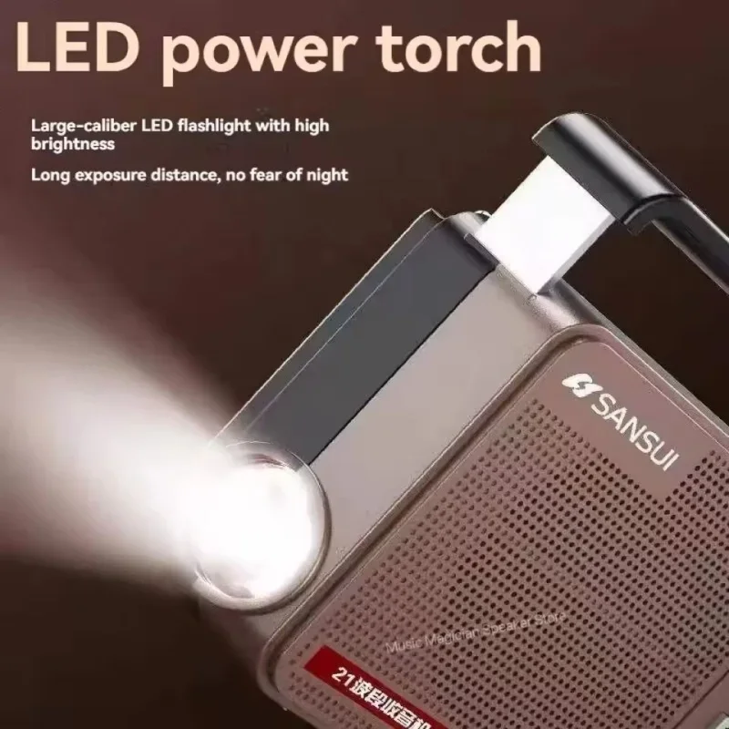 New portable FM multi band radio with high volume intelligent card USB/TF card/MP3 music digital key player with LED flashlight