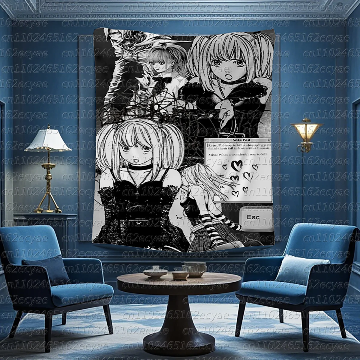 Death Note MisaMisa Pattern Tapestry Decorative Wall Hanging used as Photo Background Props for Home Decoration Living Room
