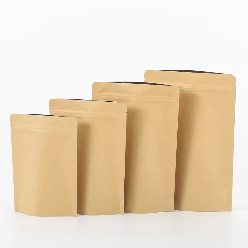 Thick White Brown Kraft Paper Stand Up Heat Sealable Package Bags Food Coffee Bean Snacks Gift Zipper Kraft Packaging Pouches