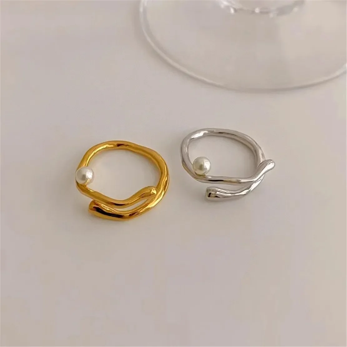 925 Stamped Alloy Gold-Plating Adjustable Pearl Ring Holder DIY Jewelry Findings, Craft Supplies for Handmade Rings No Pearl