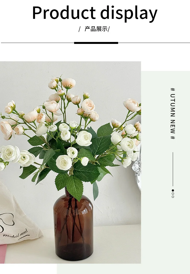 18 Inch 12 Head Artificial Camellia Bud Bouquet Faux Silk Flowers For Home Living Room Decoration Wedding Hotel Display Props