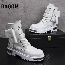 Metal Patchwork High-Top Shoes Men's Autumn Winter Fashion Trend Cowboy Boot British Style Height Increasing Leather Short Boots