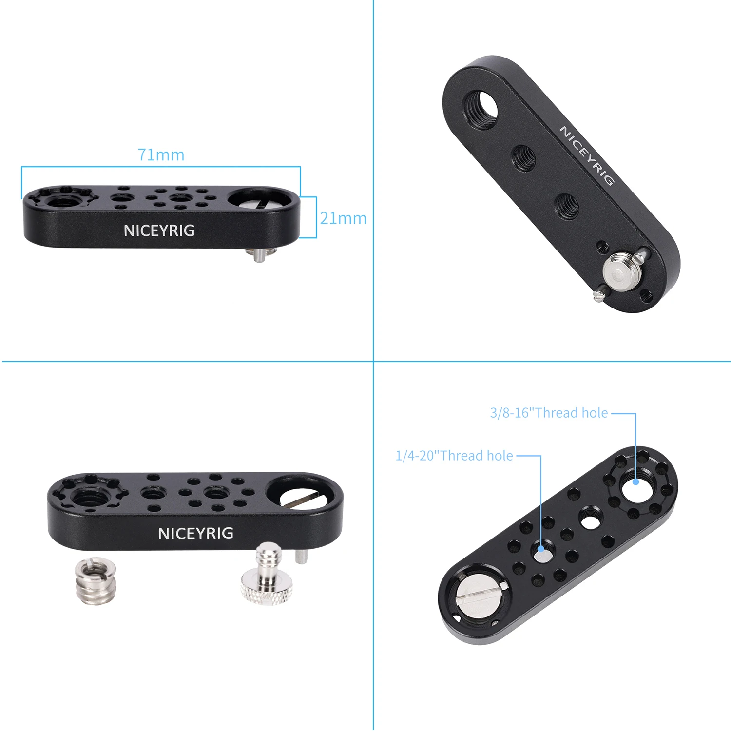 NICEYRIG Arri Locating Mounting Adaptor Comes with 1/4 and 3/8 Locating Hole for Camera Cage,Camera Handles Extension Mounting