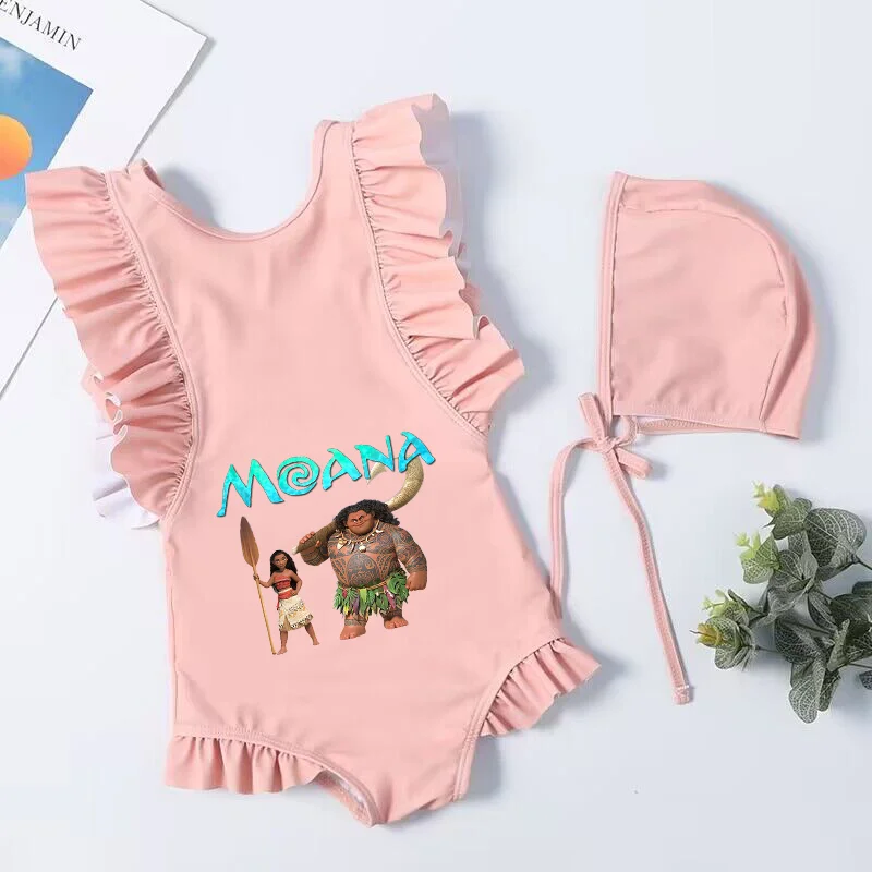 Moana-maiô de verão infantil, conjunto de uma parte, sem mangas, para meninas, roupas de praia, biquíni, sem mangas