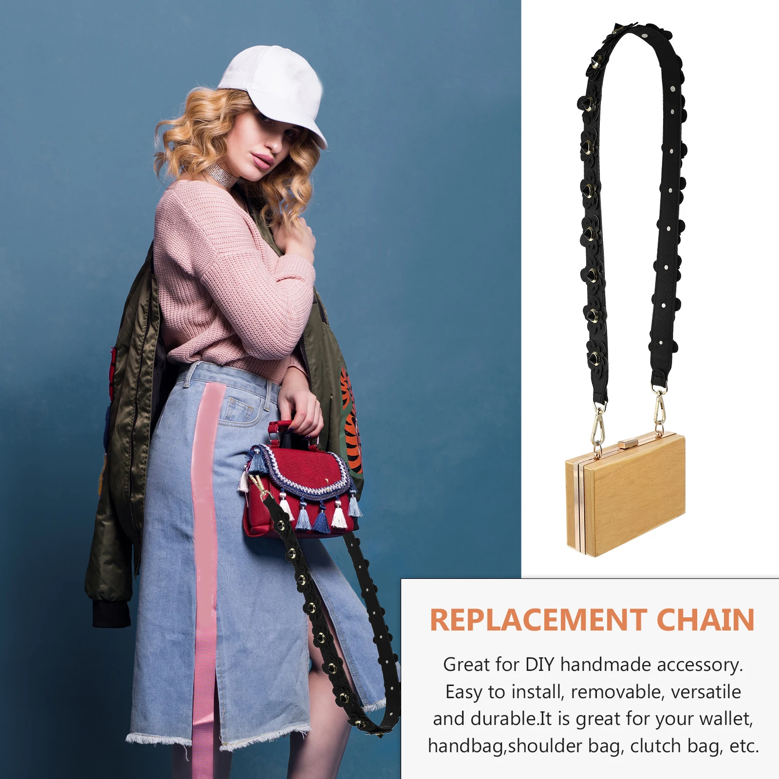 

1pc Crossbody Bag Strap Double Sided PU Chain Shoulder Belt for Women All Purse Accessory Lightweight Replacement