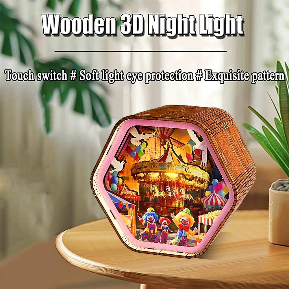 

Miniature Book Nook, Carnival Scene with Clowns and Carousel, LED Lights, 3D Bookshelf Decor, DIY Craft Kit, Home Decoration