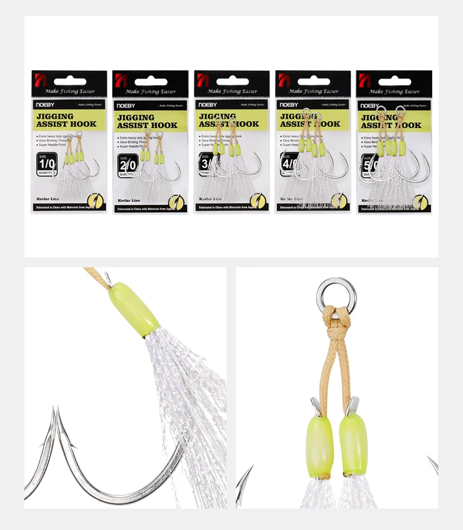 Noeby Slow Pitch Jigging Assist Rig Haken 2 Stück Kevlar Line Shaft Hook Point Slow Jigs Seefisch haken – Detail 5