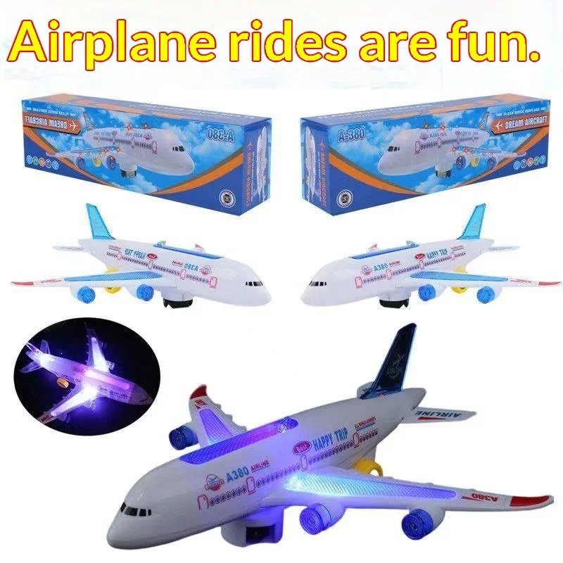 Realistic A380 Airbus Airplane Electric Music Light Multifunctional Inertia Kids Toy Aircraft with Sound for Wholesale Educatio
