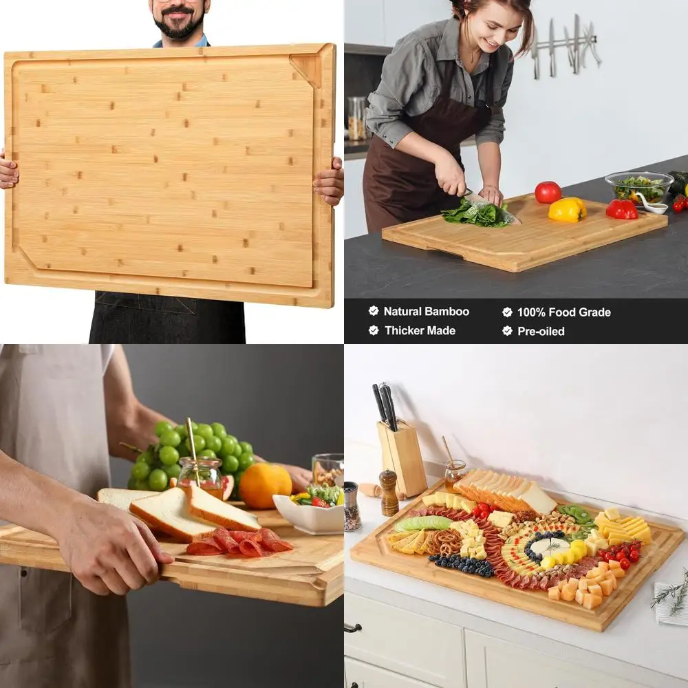 

Extra Large Bamboo Chopping Board with Handle & Juice Groove, Kitchen & Stove Top Cover, Over-the-Sink Charcuterie Board