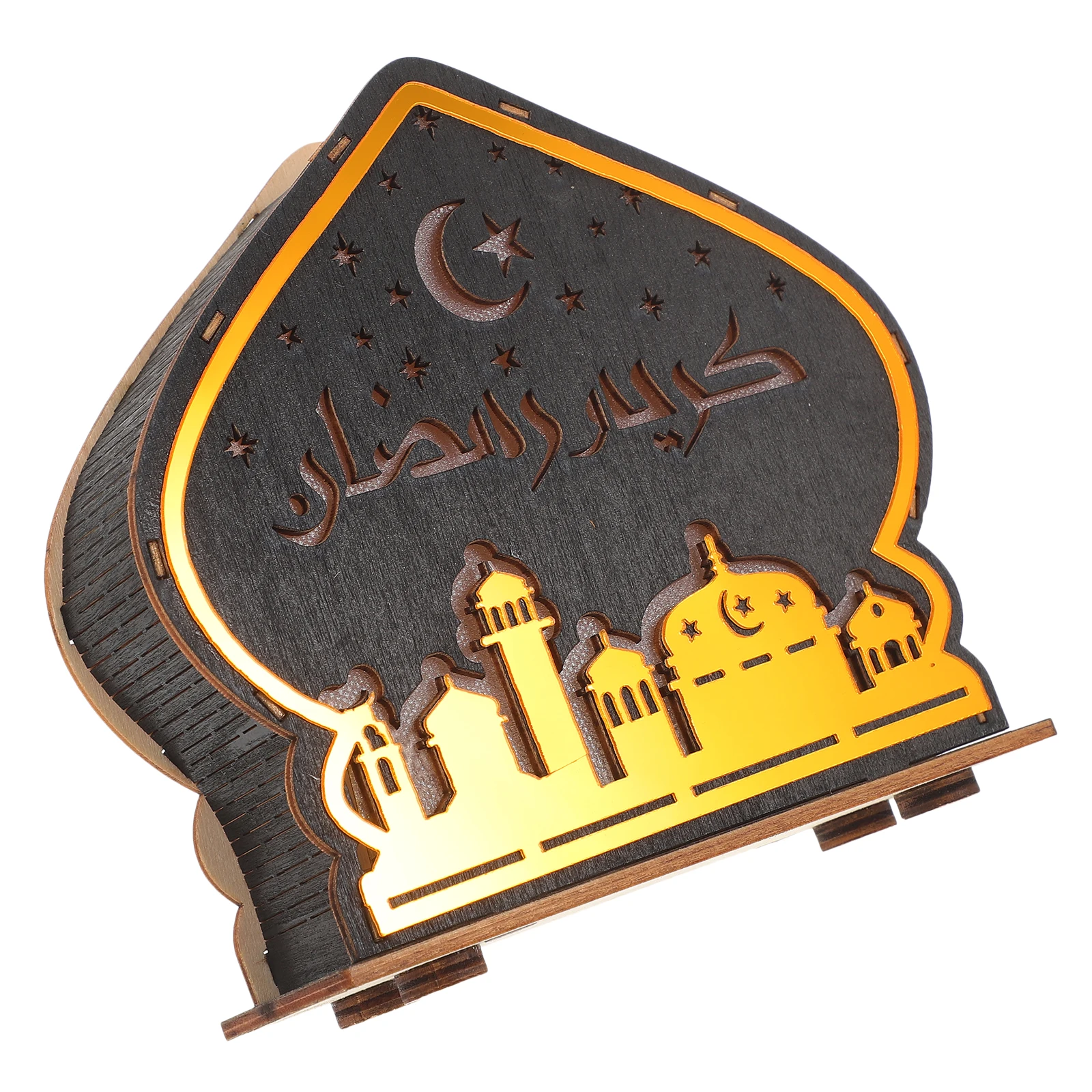 

Glowing Wooden Night Light For Eid Ramadan Decoration Ornament Warm Lighting Home Party Hollow-Out Design Wood Craft
