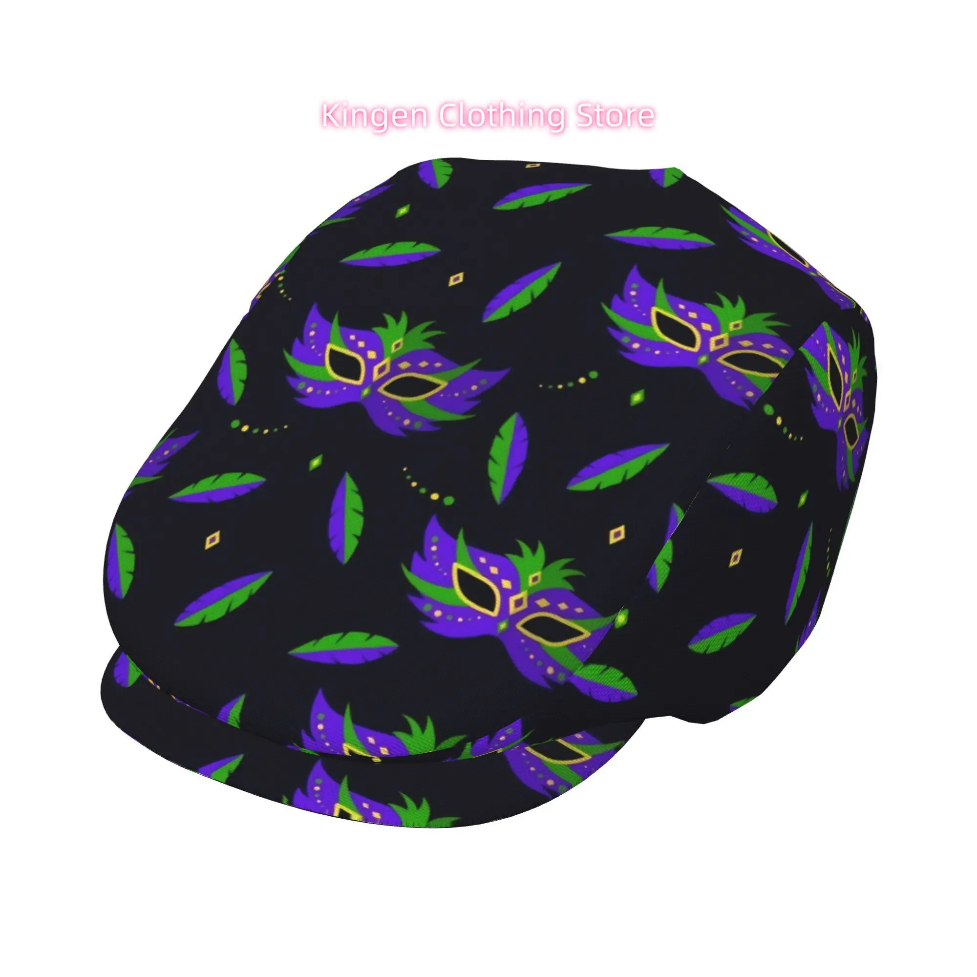 1pc Carnival feather mask All-over printed beret,  newsboy cap, unisex, a must-have fashion accessory for outdoor leisure activi