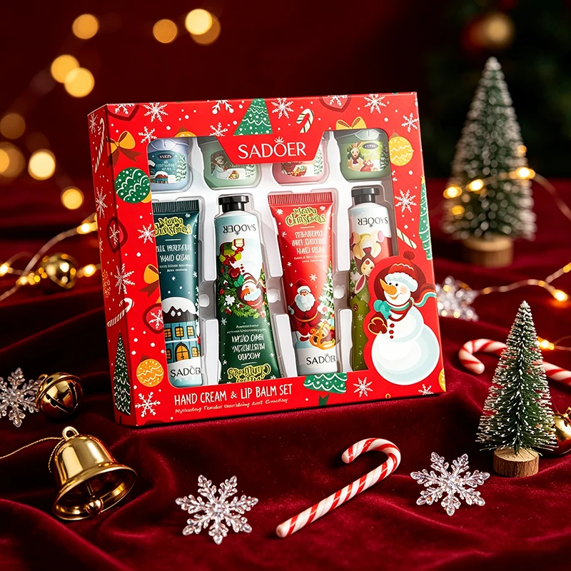 Christmas Hand Care Gift Set Hand Cream Lip Balm Combination Set Moisturizing Repairing Anti Crack Hand Cream Lip Balm Set