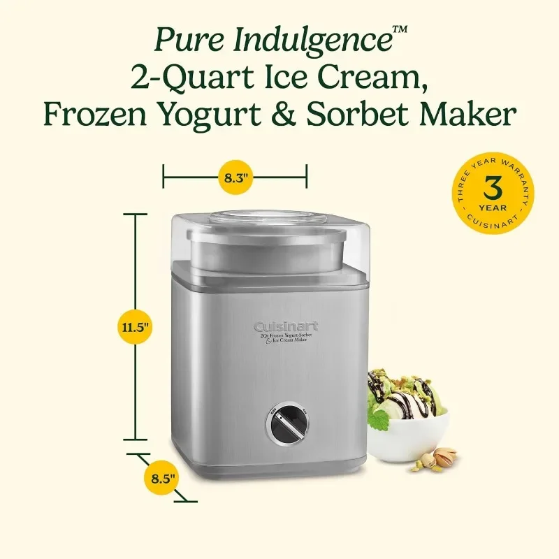 Cuisinart Ice Cream Maker Machine, 1.5 Quart Sorbet, Frozen Yogurt Maker, Double Insulated, White, ICE-21P1