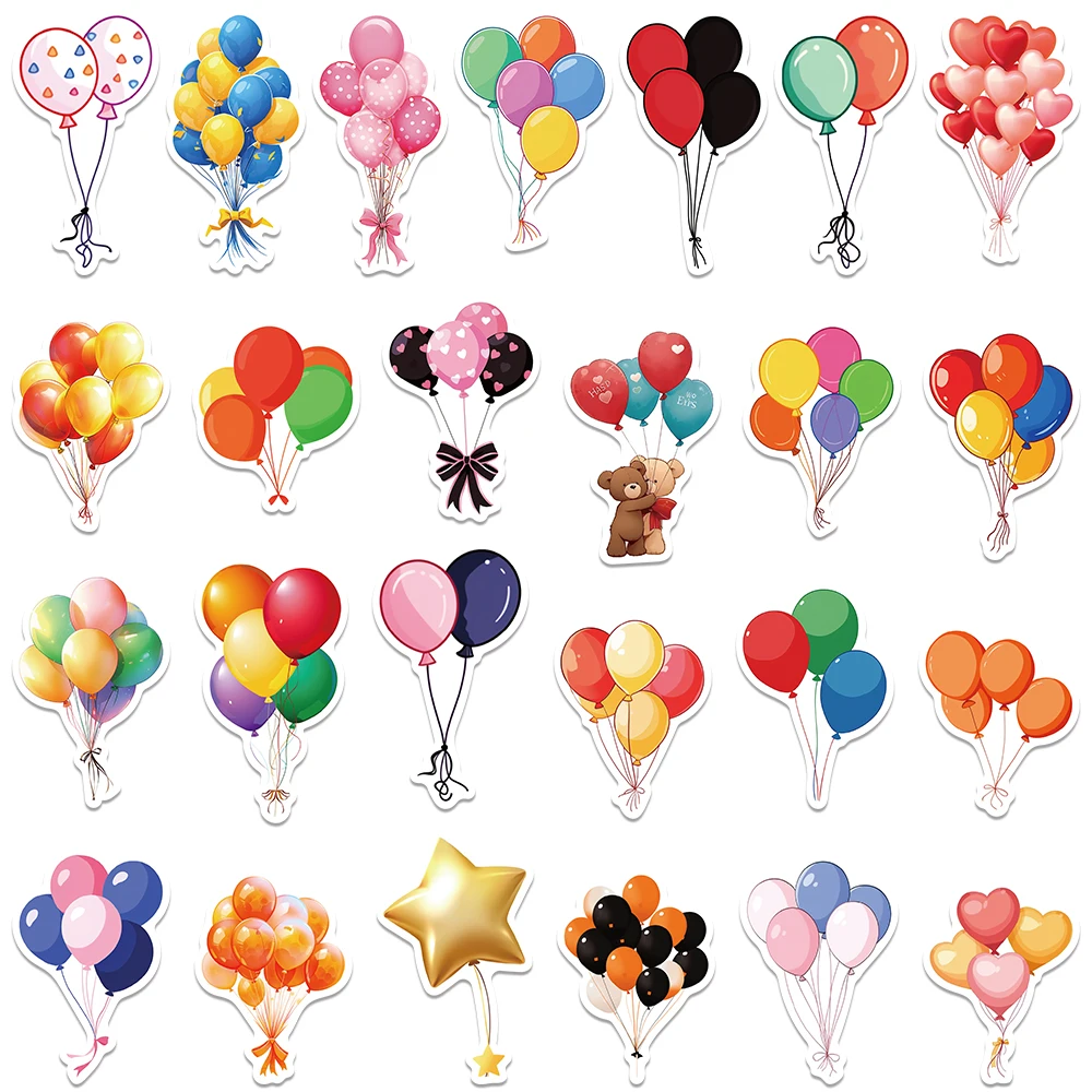 Autocollants de dessin animé mignon pour enfants, ballons colorés, autocollant de bouteille d'eau, bagage, ordinateur portable, vinyle imperméable, décalcomanies de téléphone, 50 pièces