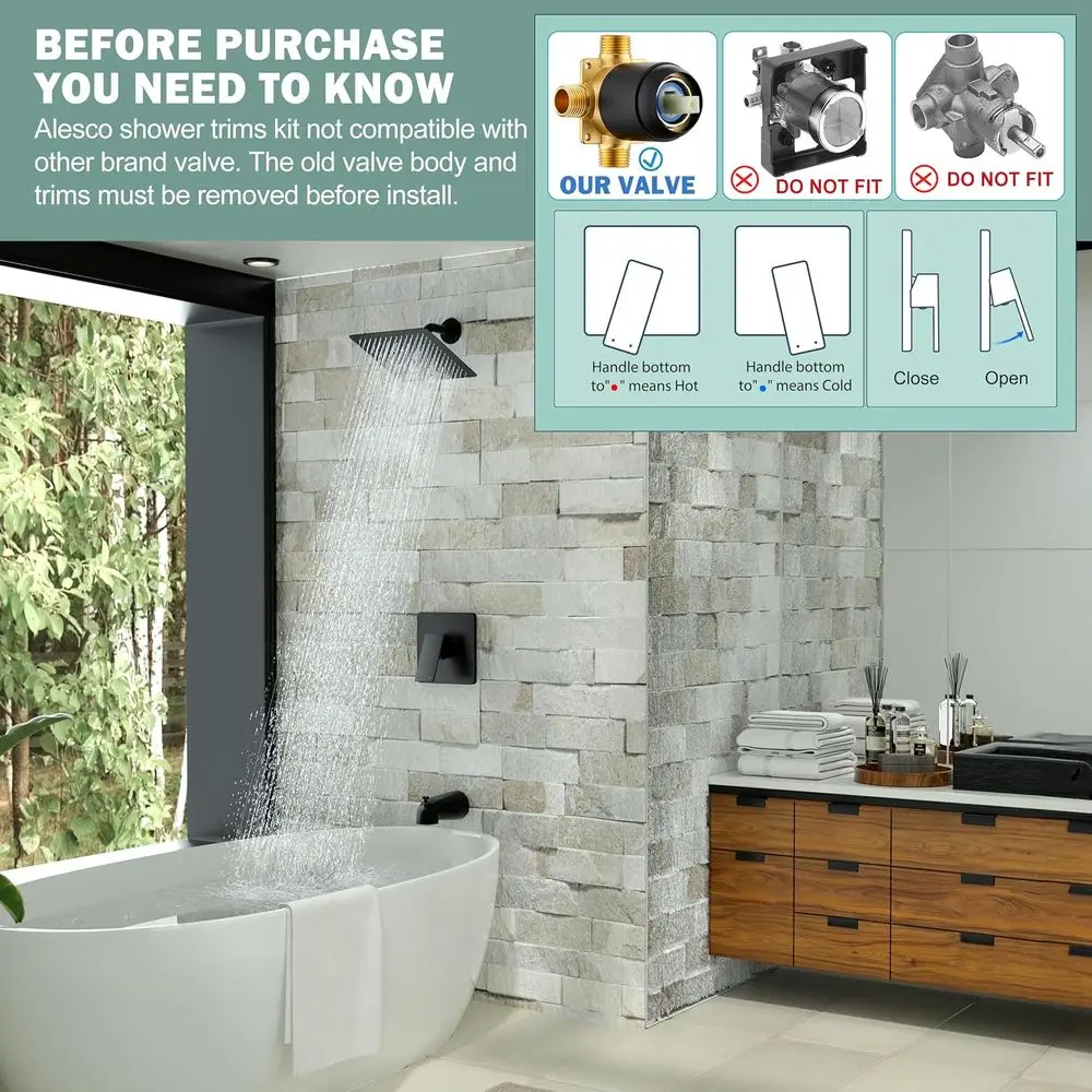 Conjunto de Chuveiro e Torneira Preto Fosco com Chuveiro de 8 Polegadas e Bico para Banheira, Conjunto de Alças e Kit de Acabamento