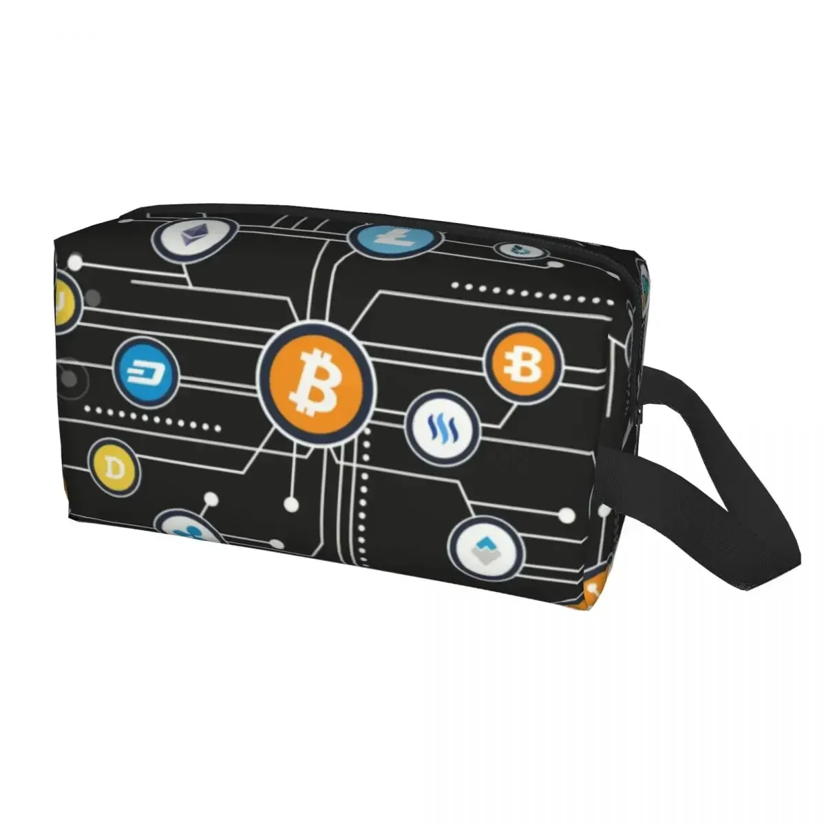 

Cryptocurrency Bitcoin Altcoin Blockchain Logo Makeup Bag for Women Travel Cosmetic Organizer Ethereum Storage Toiletry Bags