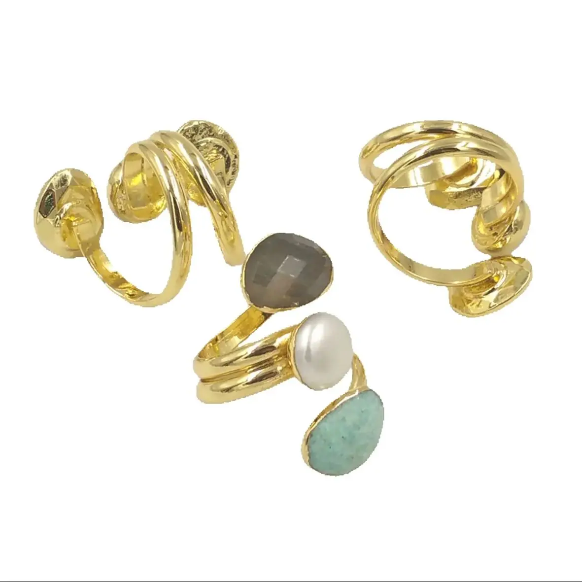 

WT-R407 WKT 2022 Fashion Rings Natural Amazonite&Labradorite&Sun Stone&Pearl Rings Adjustable For Wedding Party Rings Jewelry