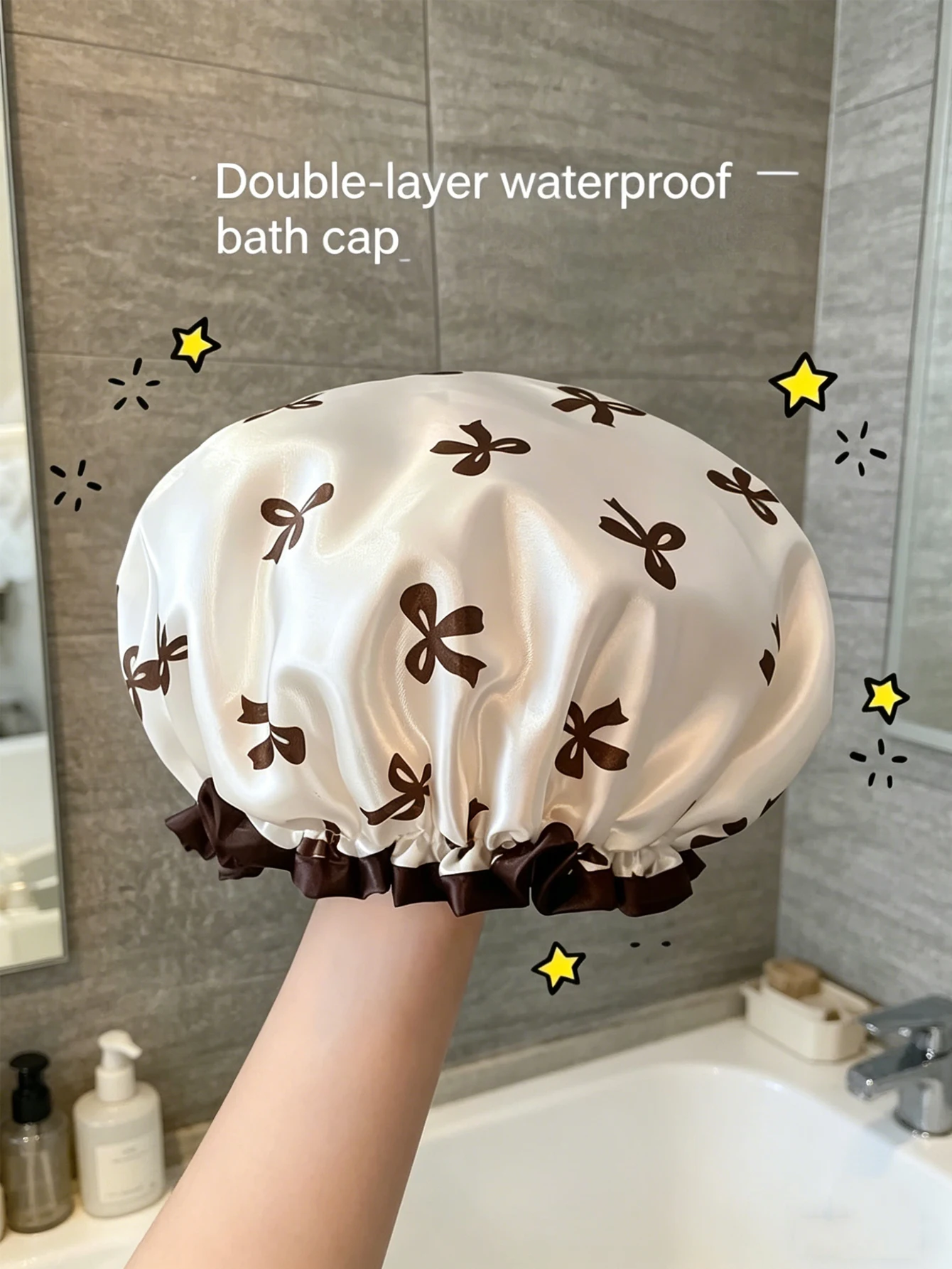 1 Piece Double-Layer Printed Shower Cap, Elastic and Adjustable Hair Protection, Unisex, Reusable Polyester Fiber, Essential for Home Bathing, Durable Shower Cap