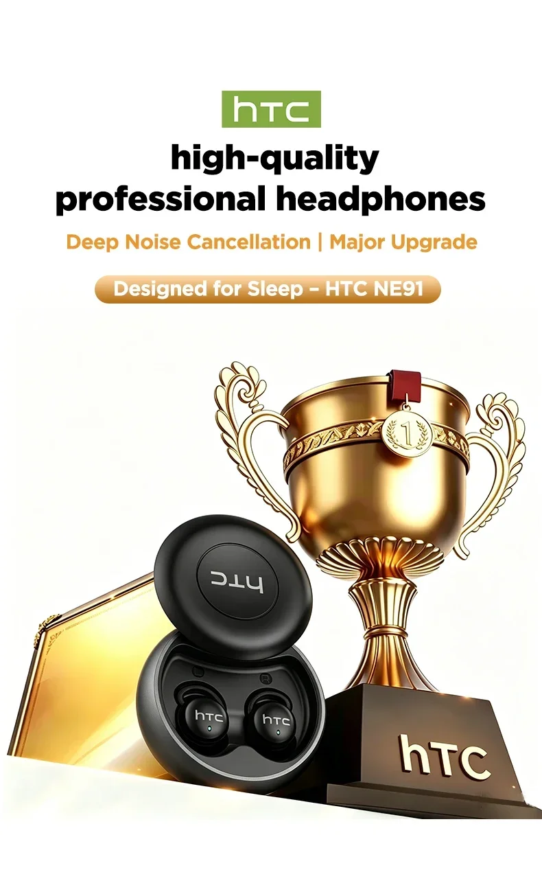 HTC NE91 Ohrhörer Schlafgeräuschunterdrückende Ohrstöpsel Kopfhörer Dual-ANC-Headsets Sicheres Tragegefühl Bluetooth HiFi-Audio für Musik – Detail 1