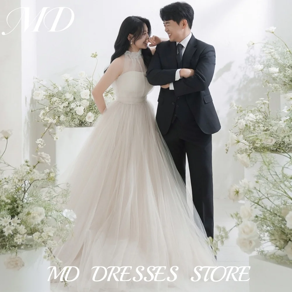 

MD Princess Halter A-line Wedding Dress Sleeveless Pleat Tulle Korea Photoshoot Floor-Length Bridal Gown Customized 2025 웨딩드레스
