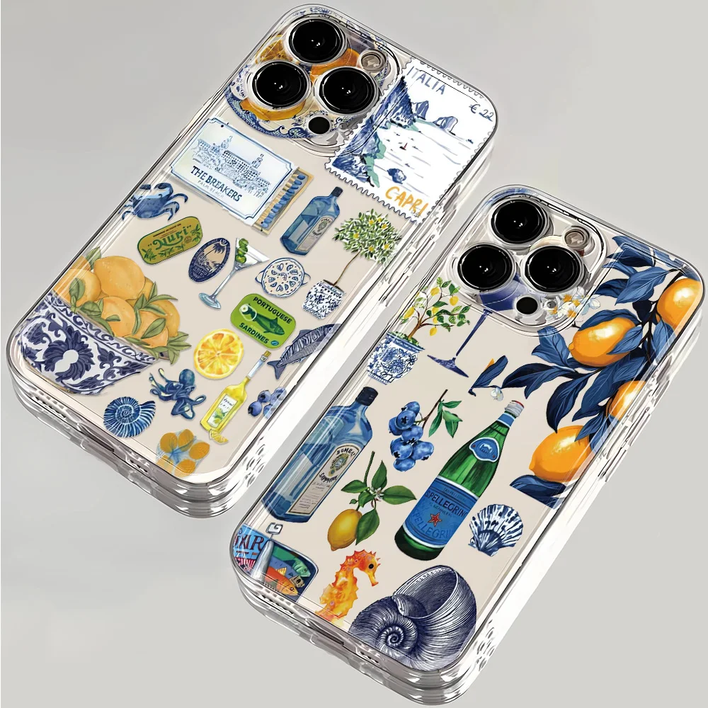 Sommerliche Frucht-Zitronen-Wein Handyhülle für iPhone 17 16 15 11 12 14 13 Pro Max Mini XS X XR 7 Plus 17E Stoßfeste Transparente Hülle