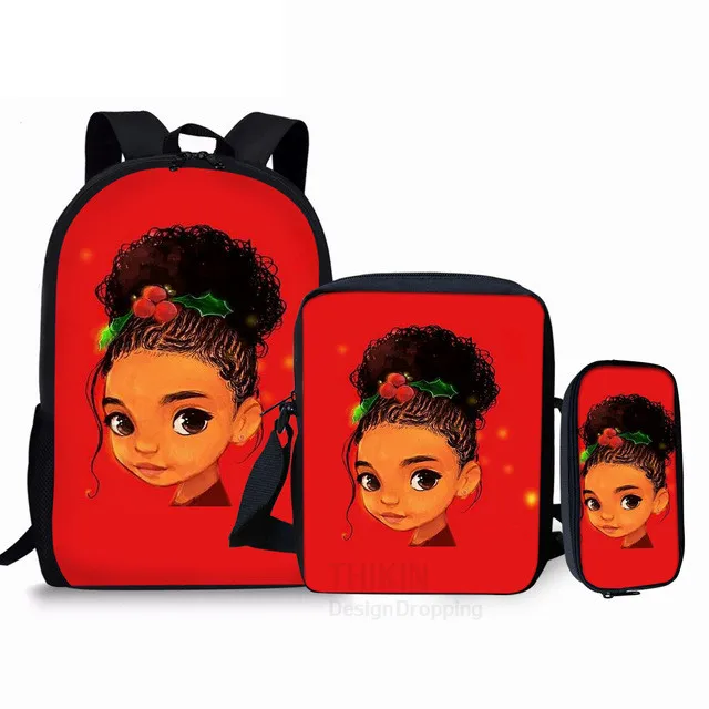 

Fashion Black Girl Magic Afro Lady 3D Print 3pcs/Set School Bags Laptop Daypack Backpack Inclined shoulder bag Pencil Case