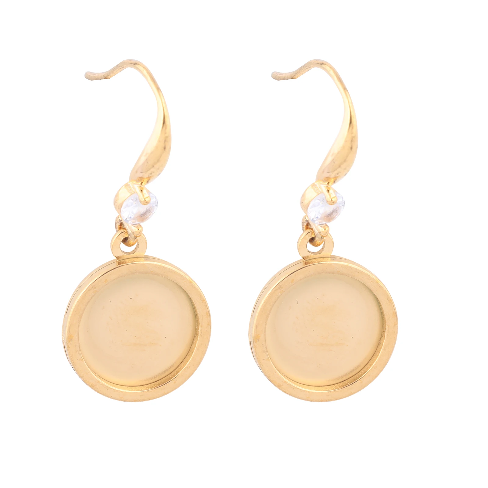 

6pcs Stainless Steel Gold Plated Fit 12mm Cabochon Earring Base Blanks Dangle Diy Copper Zircon Stone Earrings Hooks Findings