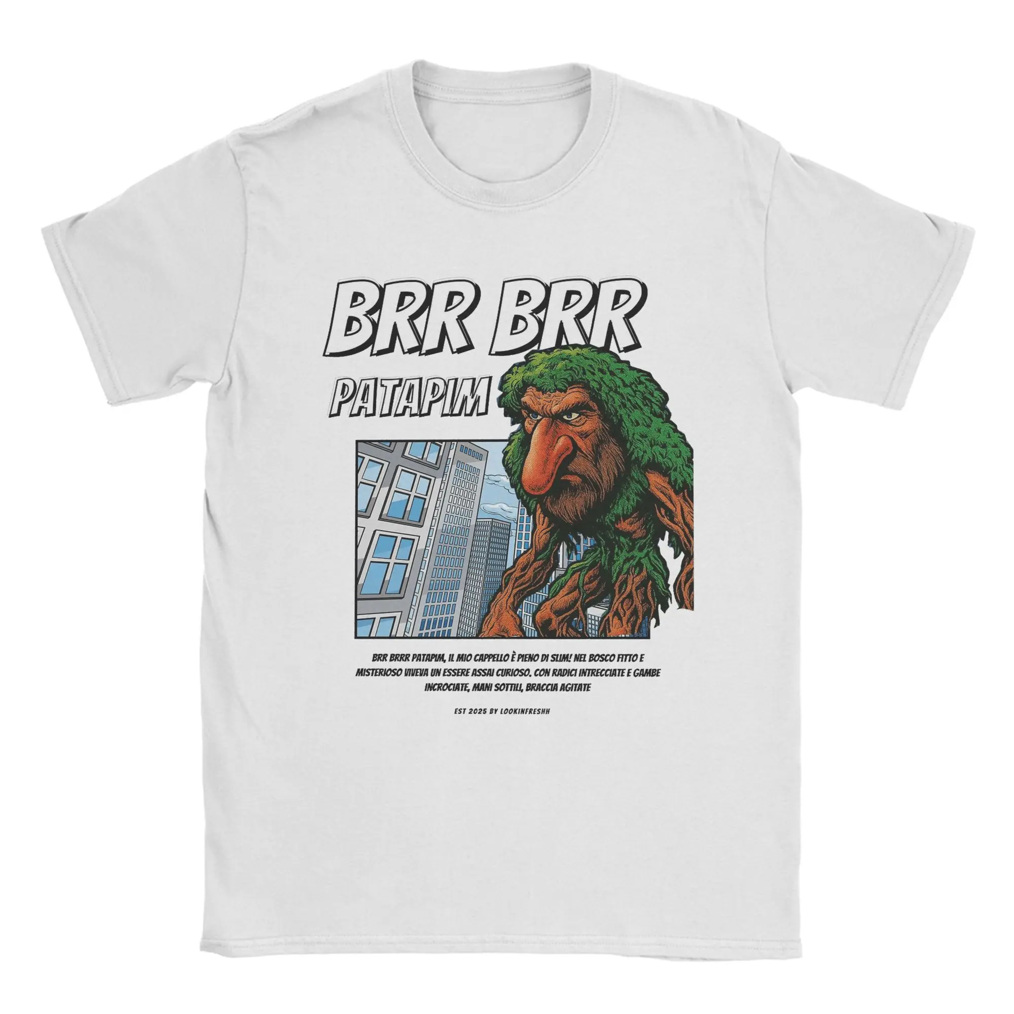 

Men's T-Shirt Brr Brr Patapim Humorous Pure Cotton Tee Shirt Short Sleeve Italian Brainrot T Shirt O Neck Tops Classic