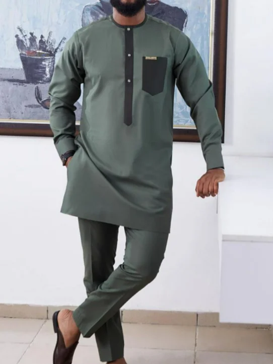 

Men's fashion leisure luxury grey geometric print two-piece set