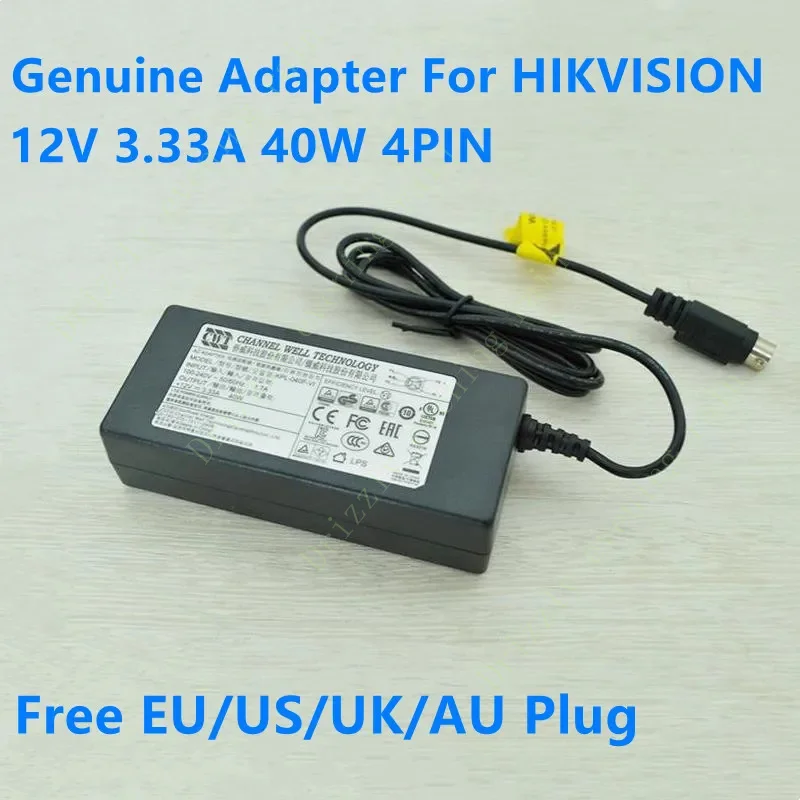 Genuine CWT KPL-040F-VI 12V 3.33A 40W 4PIN KPL-040F Power Supply Charger For HIKVISION Video Recorder AC Adapter