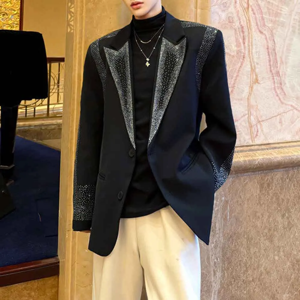 

Мужская осенняя куртка со стразами, подплечники, повседневный пиджак, модный топ для ночного клуба, сценического выступления, мужская одежда, новинка 2023 г.