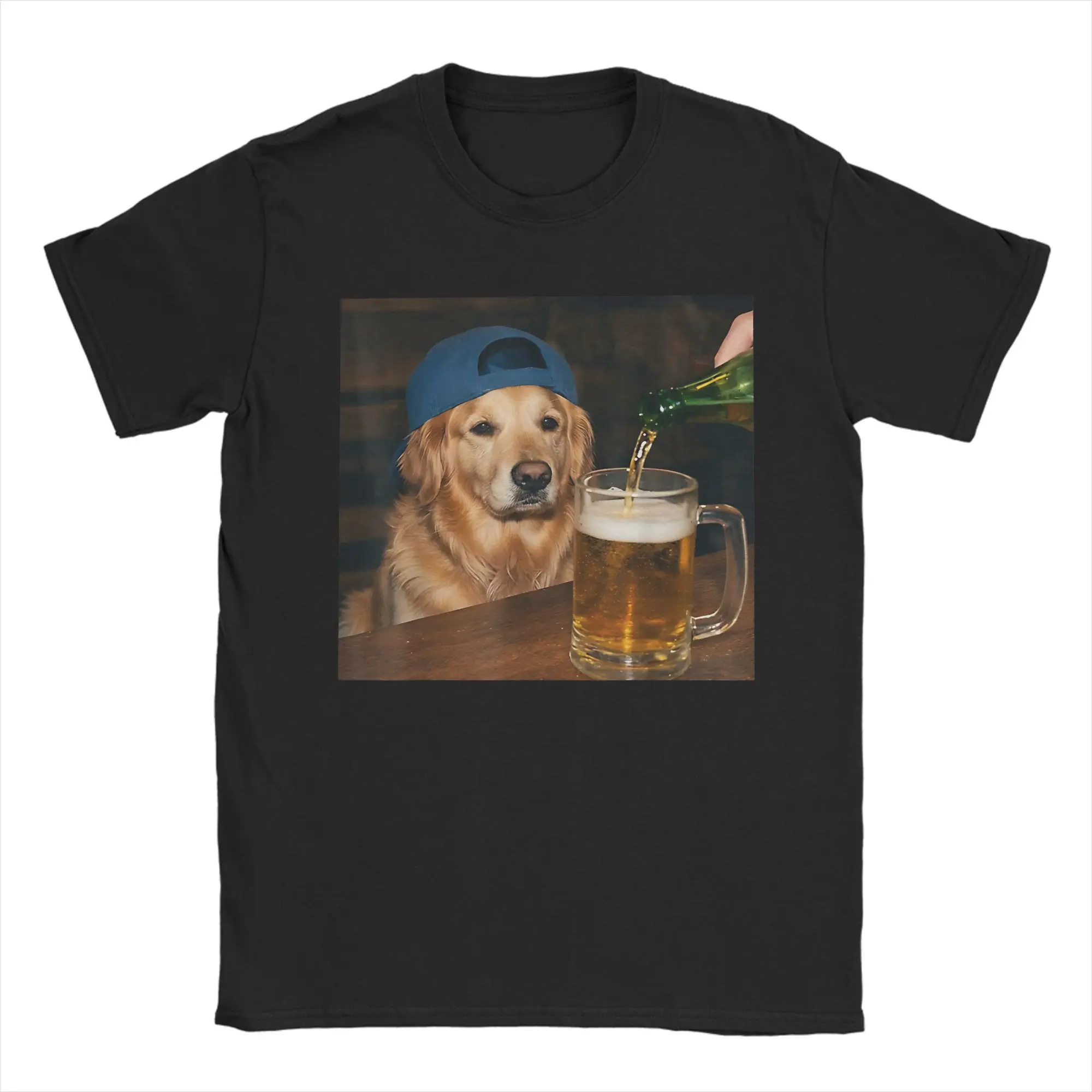 Golden Retriever Drinking Beer Funny Dog Meme T-Shirts Men Women  Vintage 100% Cotton Tees O Neck  T Shirt Plus Size Clothing