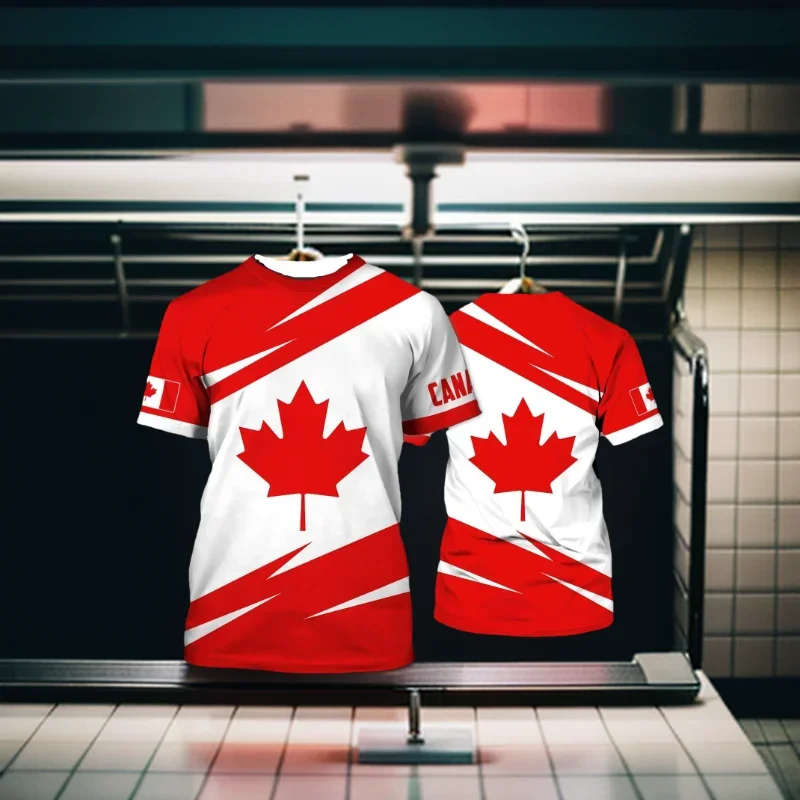 

Summer Canadian T-shirt Canadian Flag Emblem Maple Leaf 3D Printed T-shirt Street Fashion Oversized T-shirt for Boys Men Top
