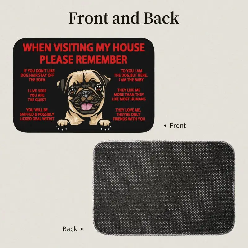 Custom Peeking Dog Pug Front Door Mat Anti-Slip Welcome Quick Dry Pet Animal Doormat Floor Bathroom Entrance Rug Carpet Footpad