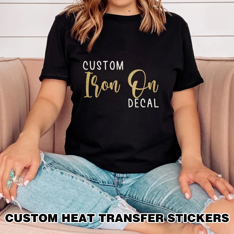 50/100pcs Logo Custom Sticker Iron Transfer Decals Clothing Thermoadhesive Patches on Clothes Applique Thermal Transfer Stickers