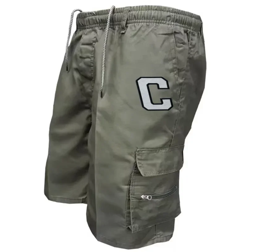 Printed Cargo Shorts, Summer Workwear, Camping Shorts with Multiple Pockets, Streetwear, Car Logo Printed Outdoor Workwear