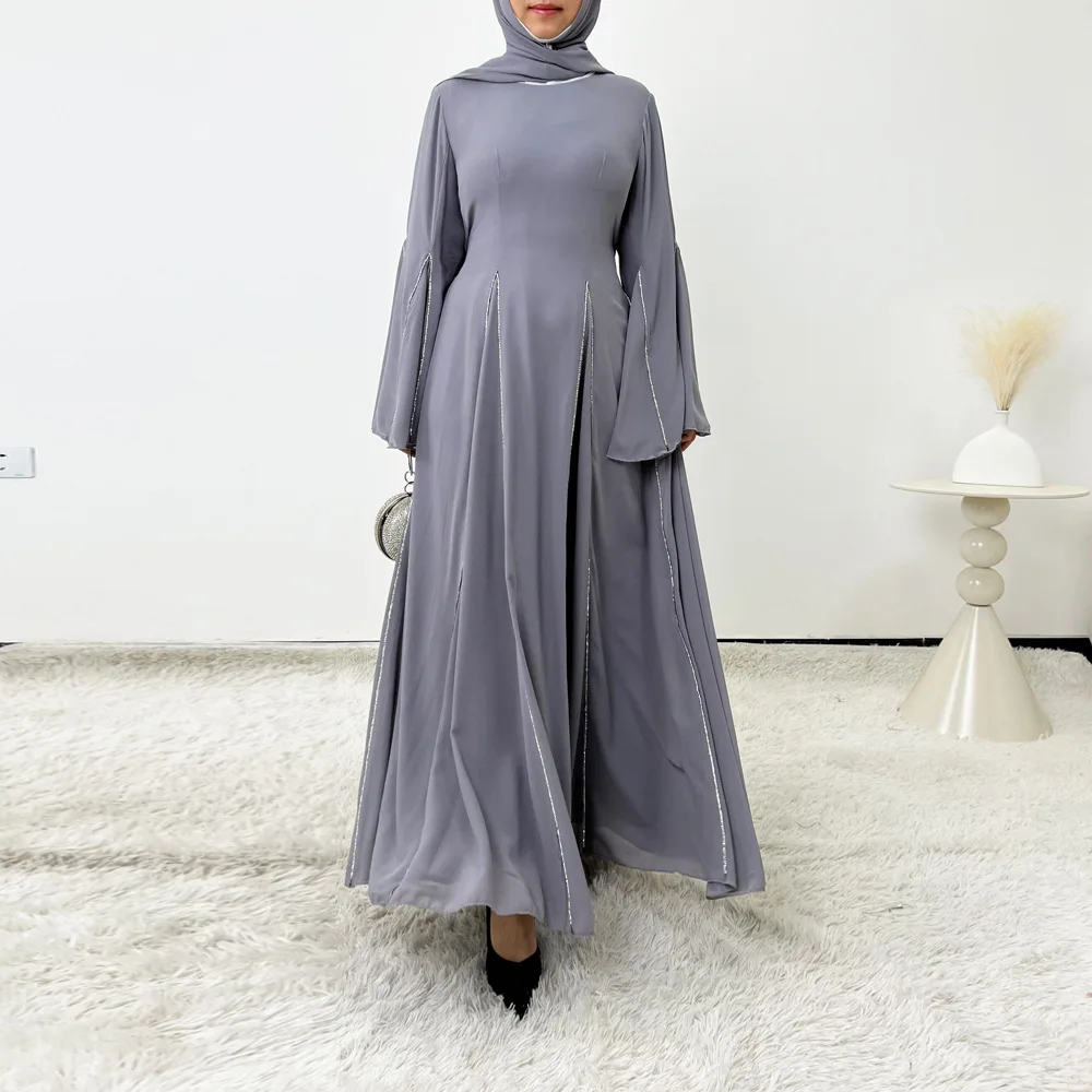 Femme Musulmane Jalabiya Robe longue en mousseline de soie femmes musulman Abaya Hijab caftan Eid Djellaba Islam vêtements turquie Robe robes nouveau