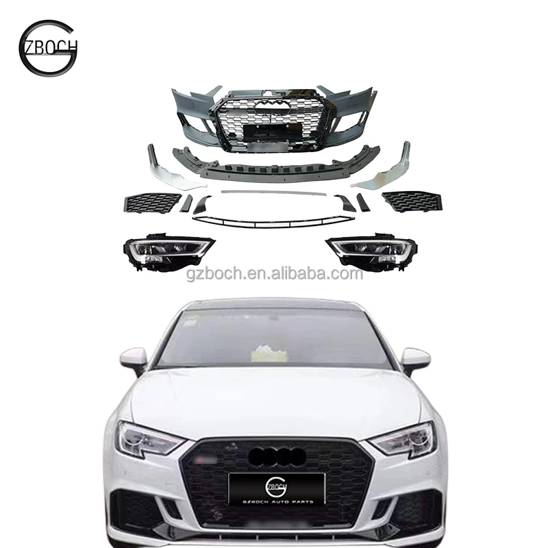 

RS3 Car Front Bumper Grille headlightsbody kits for 2013-2016 Audi A3 S3 upgrade 2019 RS3 front car bumper assembly