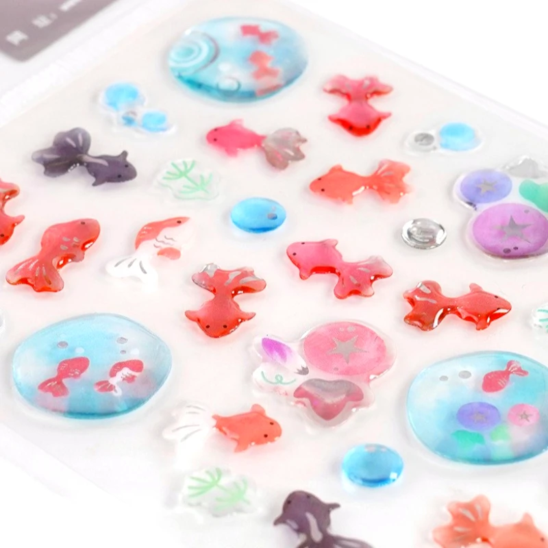 

Cute Japanese Goldfish 3D Relief Stickers Cartoon Lucky Crystal Decals for Water Cup Phone Cases Children's Journal DIY Decor