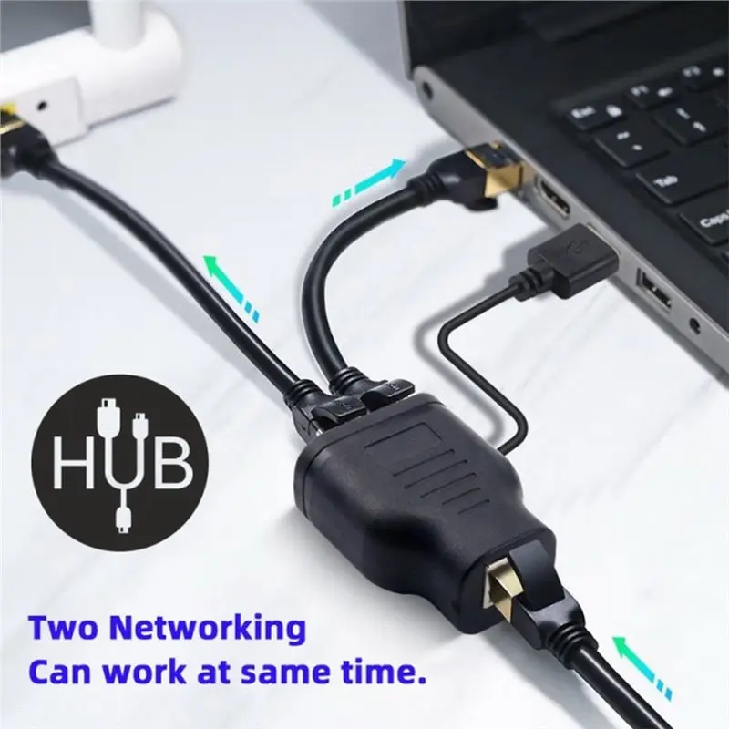 NEW HOT In Stock-For Computer Router 1000Mbps RJ45 Splitter 1 To 2 Ethernet Adapter LAN Internet Connector Compatible For Cat5/5