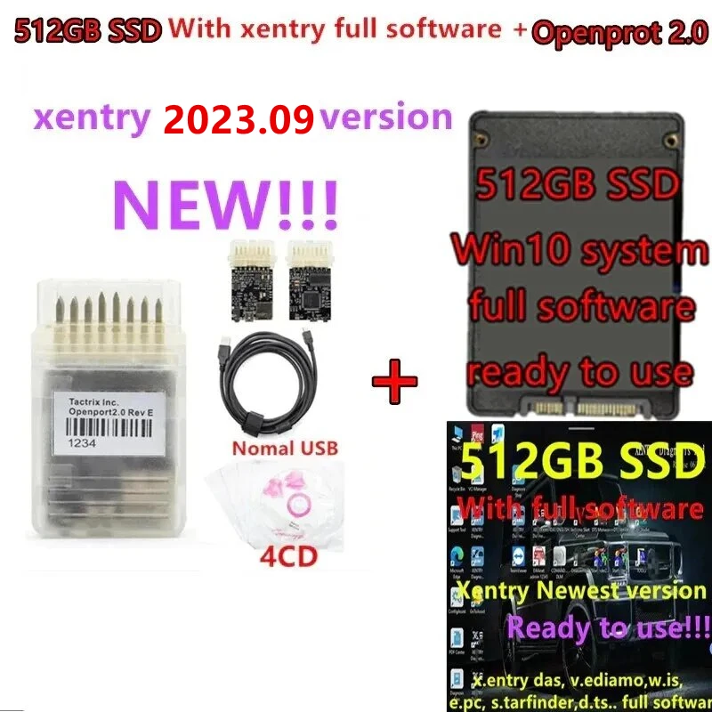 

512GB SSD with 2023.06 xentry software full software xentry das vediamo dts wis epc..+ Auto Diagnostic Tool openport reay to use