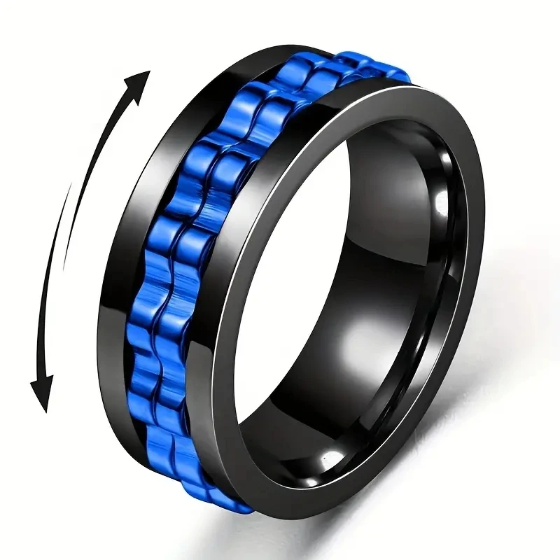 Antystresowy pierścień ze stali nierdzewnej dla mężczyzn Łańcuch przekładni Obrotowe pierścienie przeciwlękowe Spinning Fidget Rings Biżuteria punkowa Bague Homme