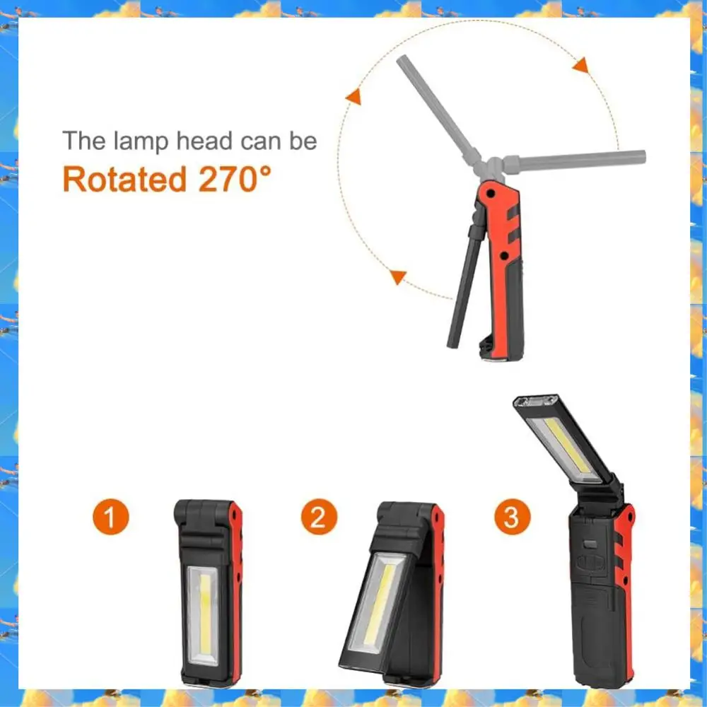 FTS Super Bright COB LED Working Light With Magnetic Base & Hook USB Rechargeable Dimmable Flashlight For Outdoor Car Repair