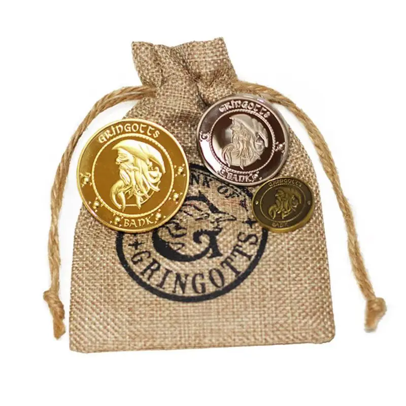 Harries Potters film périmètre Gringotts pièce commémorative Badge or elfe sac d'argent or Galleon cadeaux d'anniversaire objets de collection