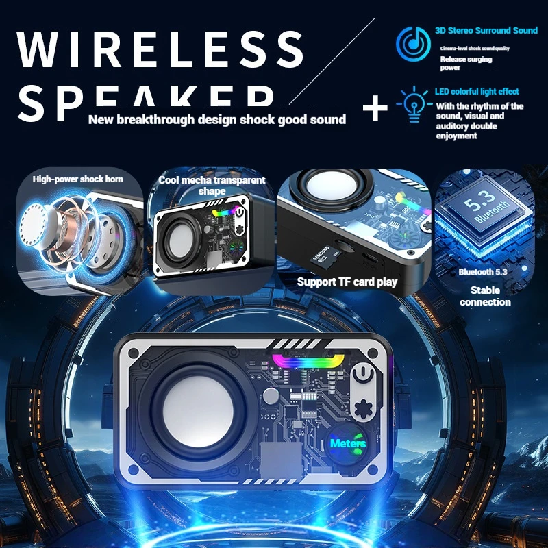 

Exquisite Mini Portable RGB Lighting Bluetooth Speaker V1 Mechanical Appearance Desktop Ornament Wireless TF Card Small Speaker