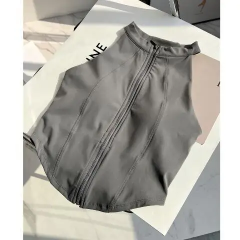 Women's Sportswear Innerwear with Chest Pad Front Zipper Slim Fit Yoga Bra Top Fitn Running Training Vest