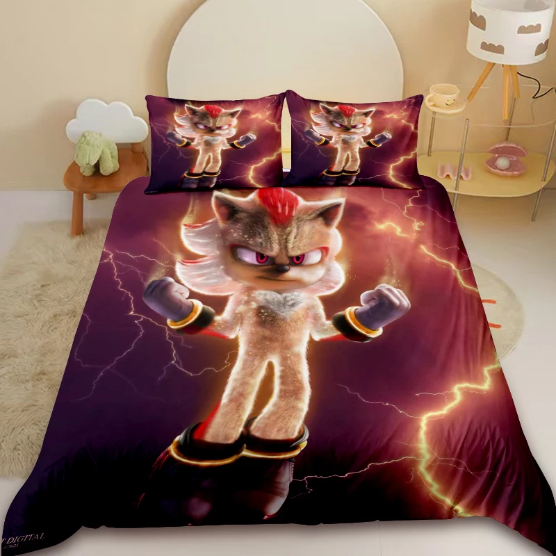 

Kids Sonic Duvet Cover Anime Hedgehog Bedding Set with 2 Pillowcase Skin-friendly Cartoon Bedroom Decor Best Gifts