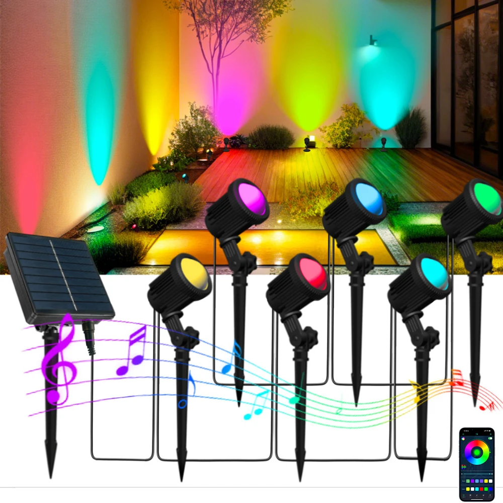 Lampes solaires d'extérieur pour pelouse, étanches IP65, avec télécommande APP, projecteur RGB pour allée extérieure, jardin, chemin, pelouse