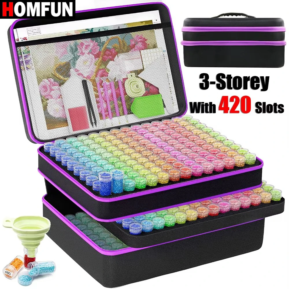 

HOMFUN Multi-Purpose Art Box for Embroidery Accessories，420-Slots Diamond Painting Storage Case with Tools and Beads Organizer