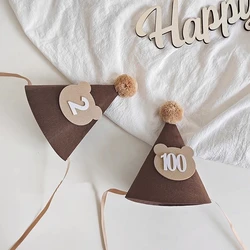 Kids Brown Coffee Bear Happy Birthday Hat 1st 2nd 3rd Year Old 100 Days Baby Caps The First One 2 3 Year Birthday Crown